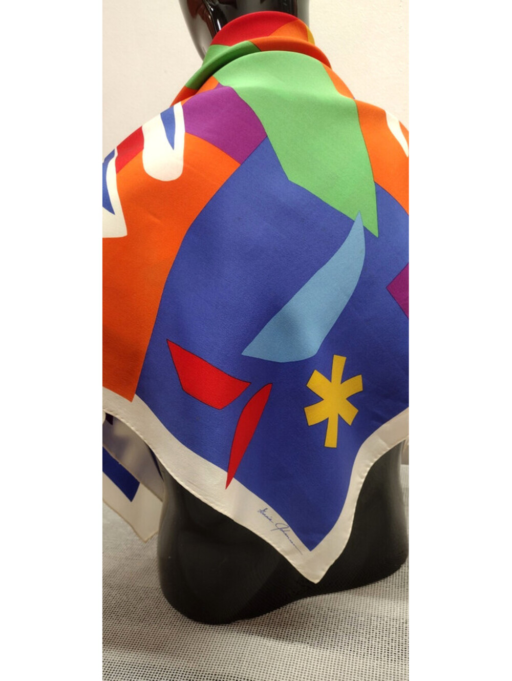 Ginnie Johansen Rainbow Multicolor Silk Big Scarf Vibrant 80s Vintage Designer